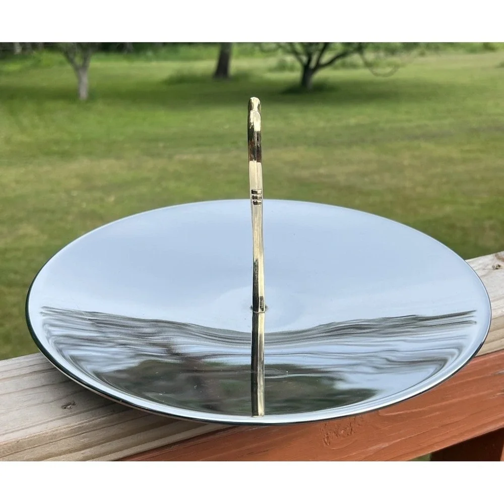 Vtg Kromex Revolving Lazy Susan Serving Tray Gold Tone Heart Handle‎ MCM USA 12